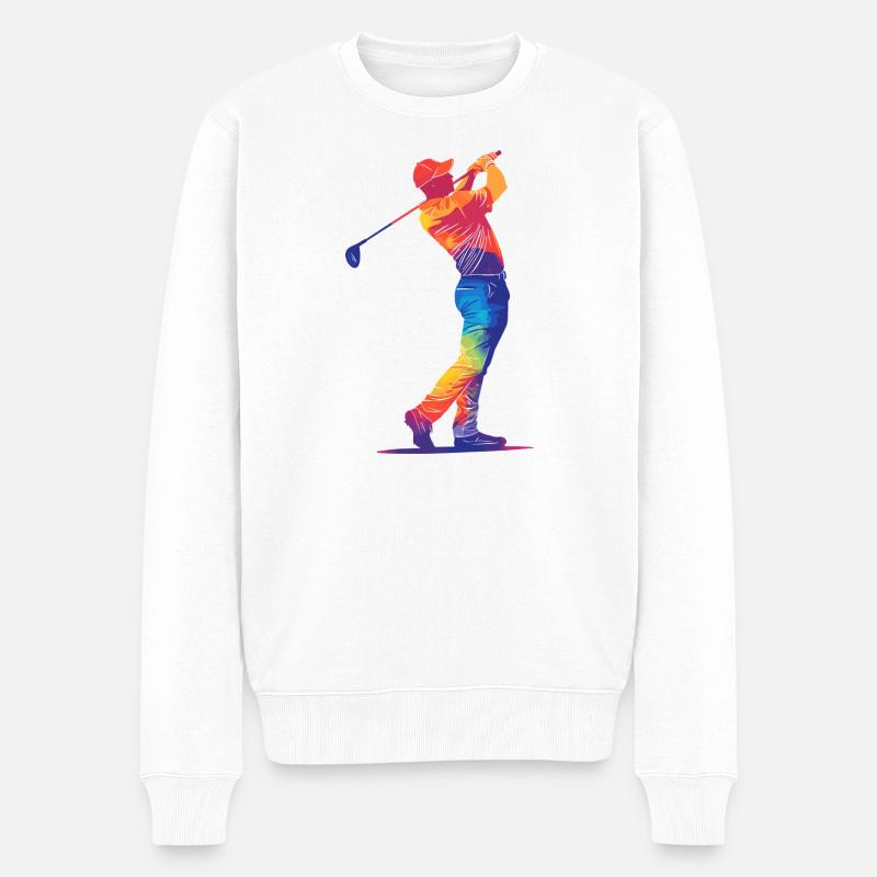 Bunter Golfer-Schwung - Männer Premium Bio Pullover - Weiß