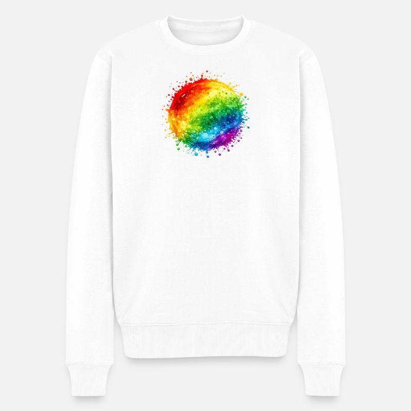 Regenbogenfarbene Farbspritzer Explosion - Männer Premium Bio Pullover - Weiß