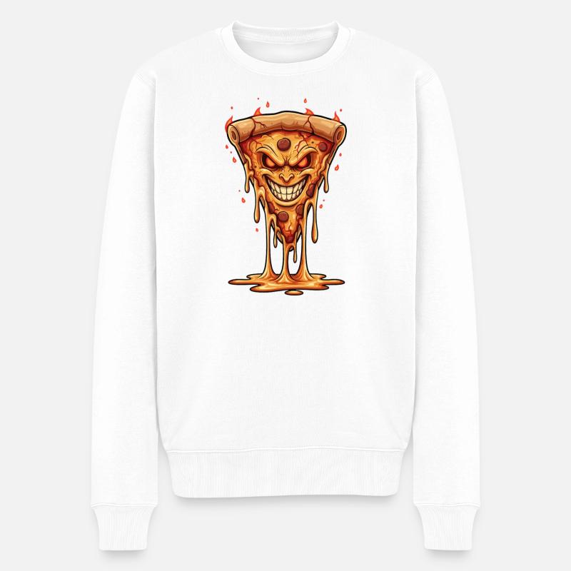Dämonische Flammenpizza - Männer Premium Bio Pullover - Weiß