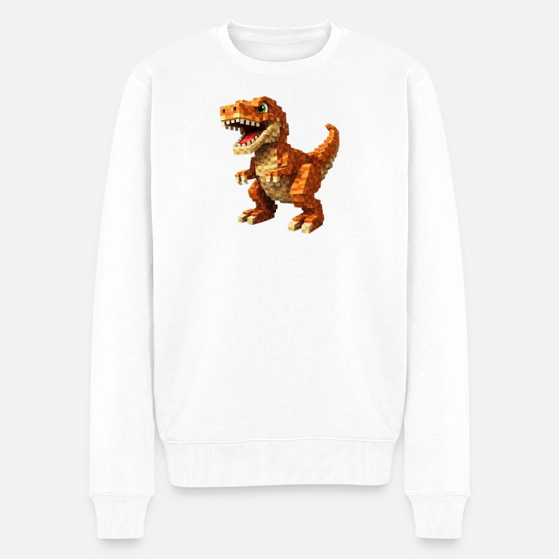 Oranger Pixel-T-Rex - Männer Premium Bio Pullover - Weiß