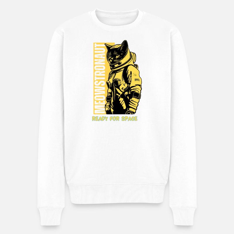 Weltraumbereite Astronautenkatze - Männer Premium Bio Pullover - Weiß