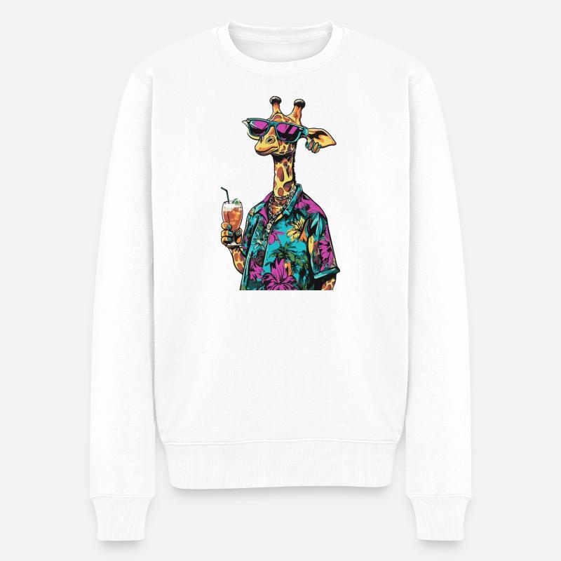 Giraffe Comic Sommer - Männer Premium Bio Pullover - Weiß