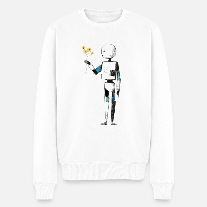 robot mit blumen - Männer Premium Bio Pullover - Weiß