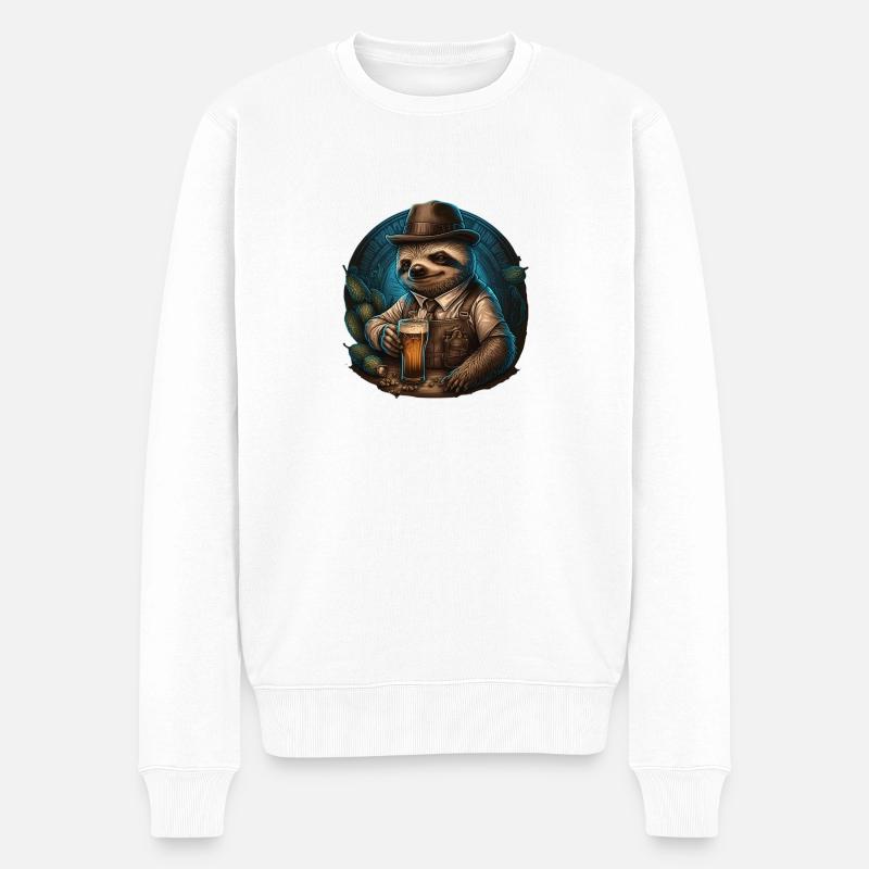 Bier Faultier - Männer Premium Bio Pullover - Weiß