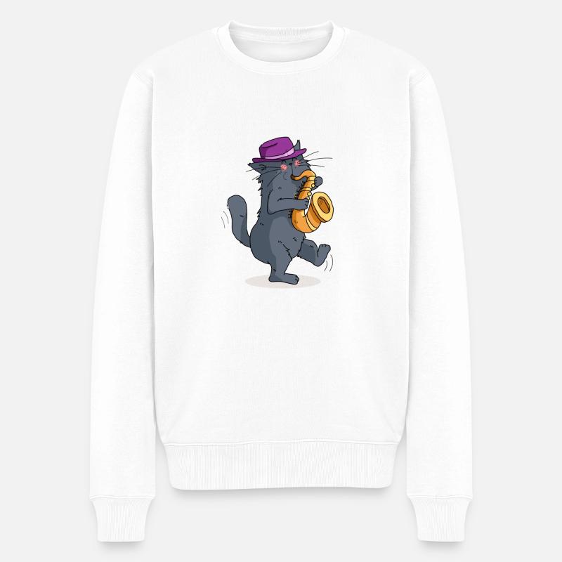 Mrou le chat saxophoniste - Pull Premium bio Homme - blanc