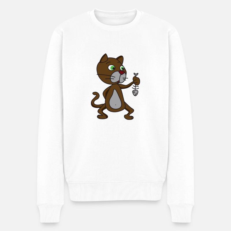 Katze Fisch - Männer Premium Bio Pullover - Weiß