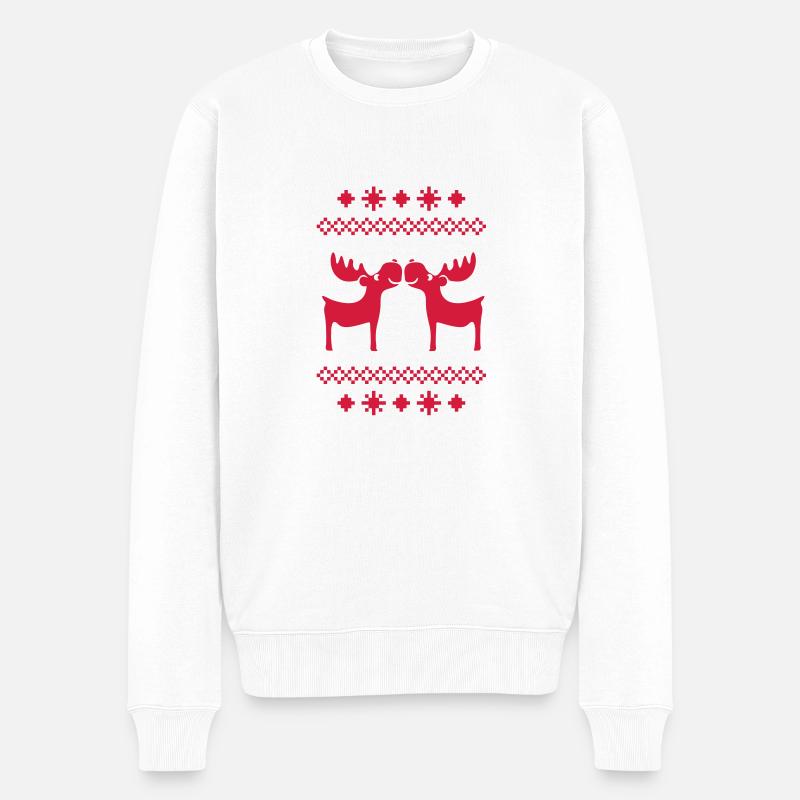 Elch Rentier Hirsch Weihnachten Norweger Muster - Männer Premium Bio Pullover - Weiß