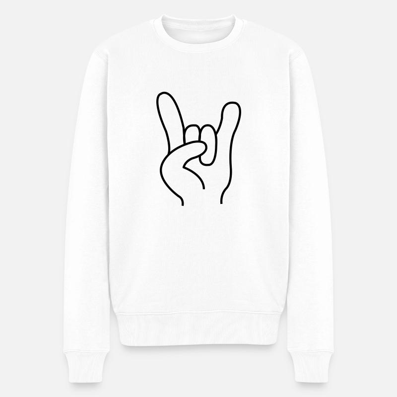 hand_rock_n_roll - Männer Premium Bio Pullover - Weiß
