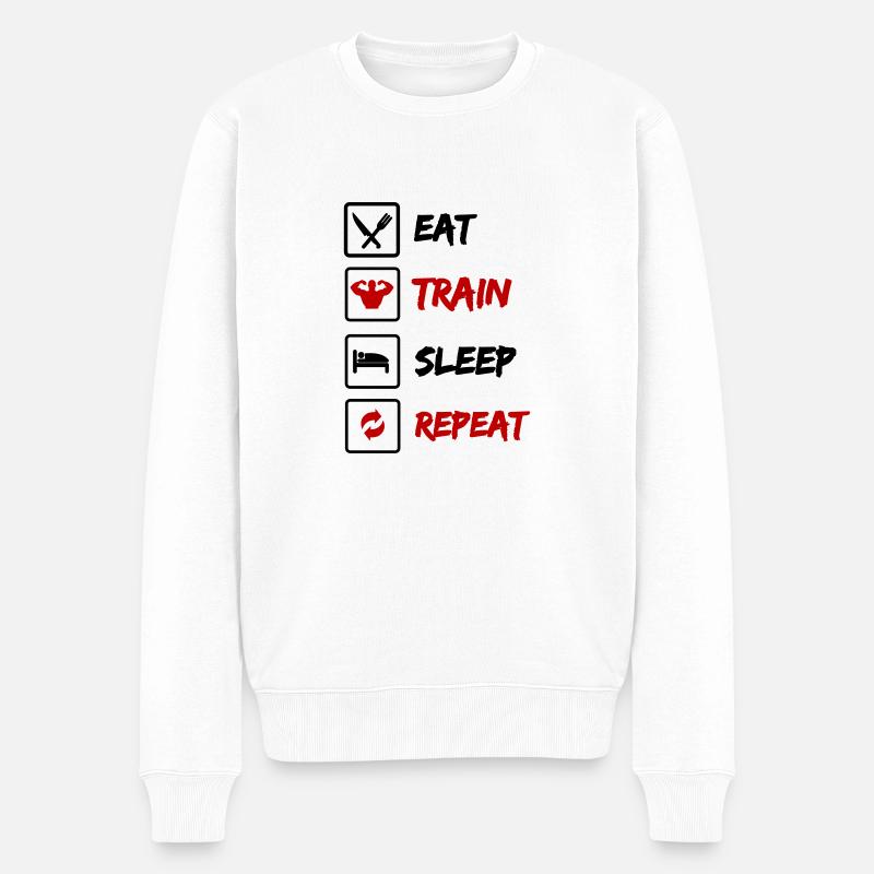Eat Train Sleep Repeat - Männer Premium Bio Pullover - Weiß