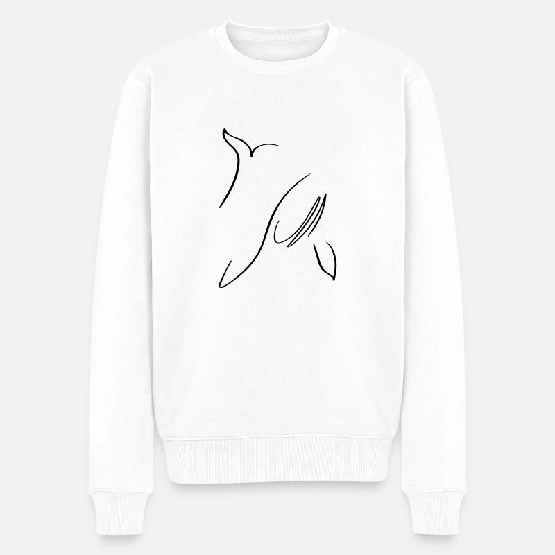 Wal Line Art - Minimalistisch - Männer Premium Bio Pullover - Weiß