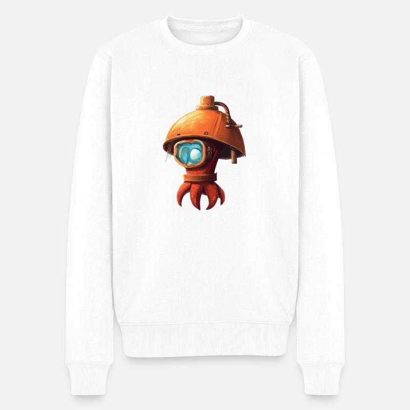 Rote kleine Krake Oktopus mit Helm Geschenkidee - Männer Premium Bio Pullover - Weiß