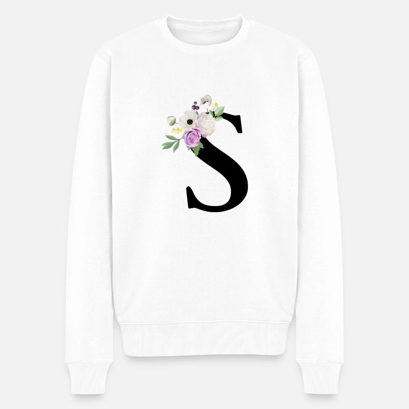 Lila Blumenbuchstabe S - Männer Premium Bio Pullover - Weiß