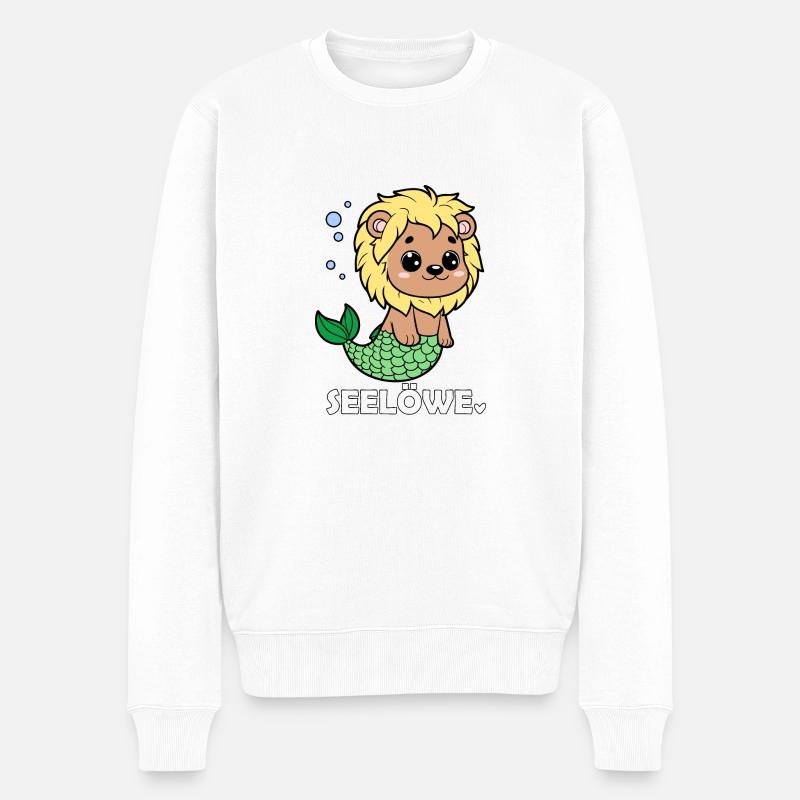 Lustiger Seelöwe - Männer Premium Bio Pullover - Weiß