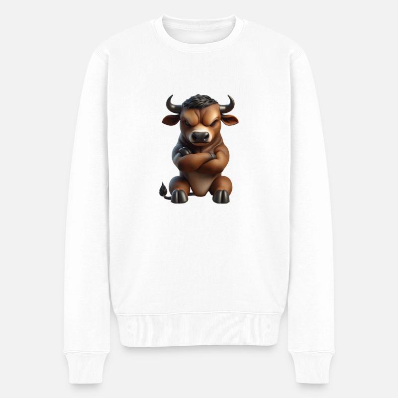 Stier grimmig 1 - Männer Premium Bio Pullover - Weiß