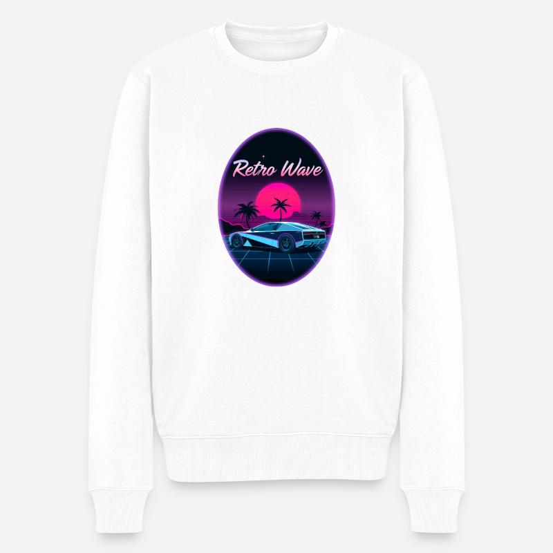 “Retro Wave” design - Pull Premium bio Homme - blanc