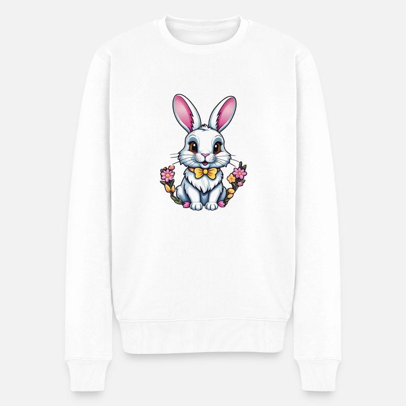 Häschen mit Blumen - Männer Premium Bio Pullover - Weiß