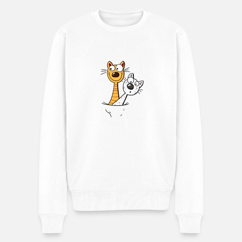 Zwei lustige Katzen im Shirt - Katze - Kitten -Fun - Männer Premium Bio Pullover - Weiß