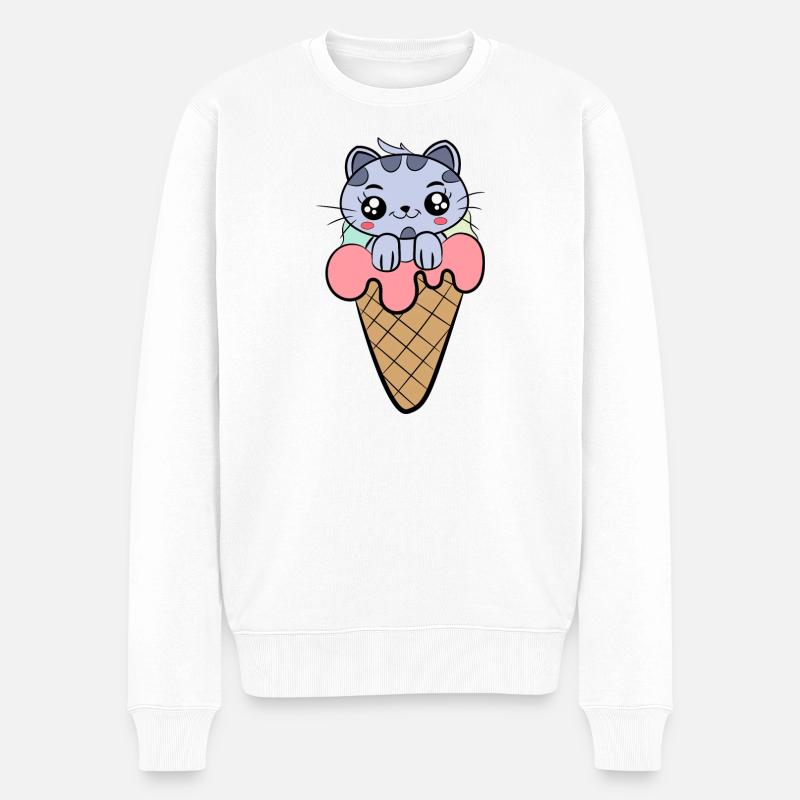 Crème glacée chat Enfants - Pull Premium bio Homme - blanc