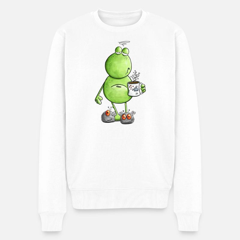 Müder Morgenmuffel Frosch I Verschlafen I Kaffee - Männer Premium Bio Pullover - Weiß