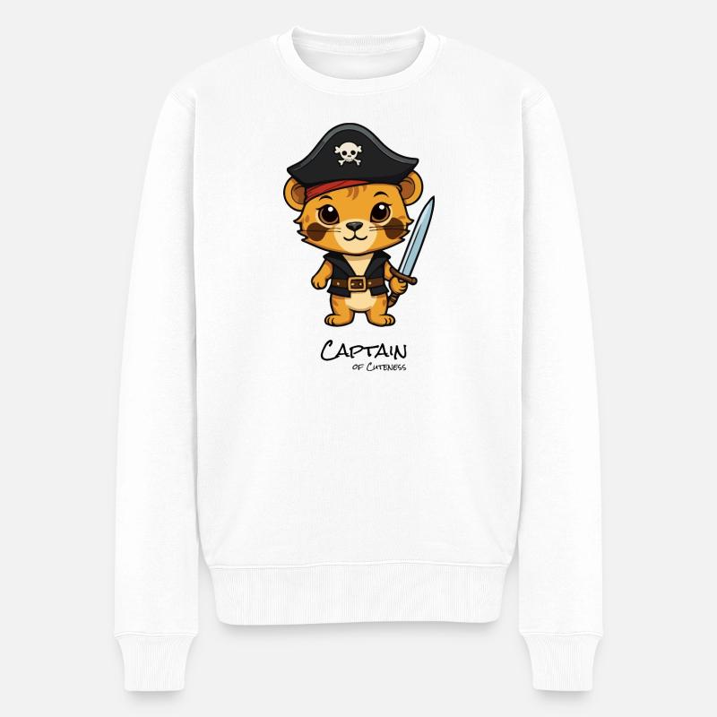 Piratenkätzchen mit Säbel - Männer Premium Bio Pullover - Weiß