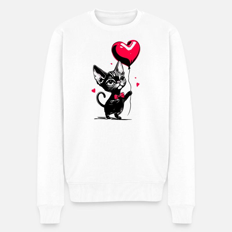 Katze Sphynx Herz Luftballon - Heartful Creatures - Männer Premium Bio Pullover - Weiß