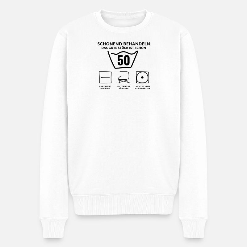 50. Geburtstag Waschsymbol lustig - Männer Premium Bio Pullover - Weiß