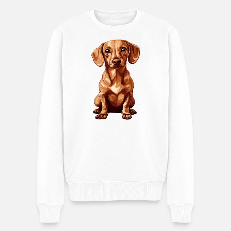Teckel mignon avec de grands yeux - Pull Premium bio Homme - blanc