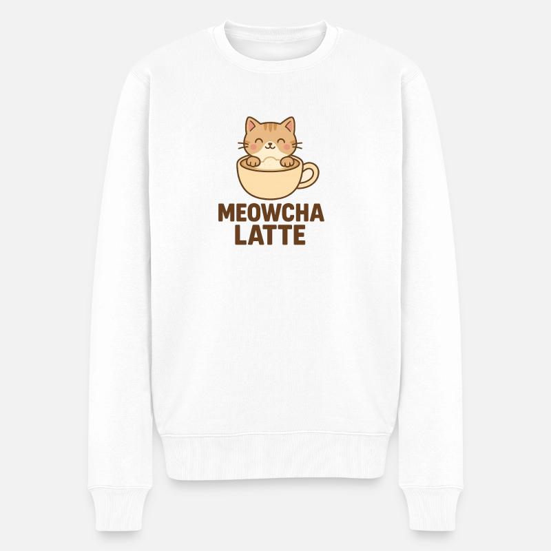 meowcha latte - Männer Premium Bio Pullover - Weiß