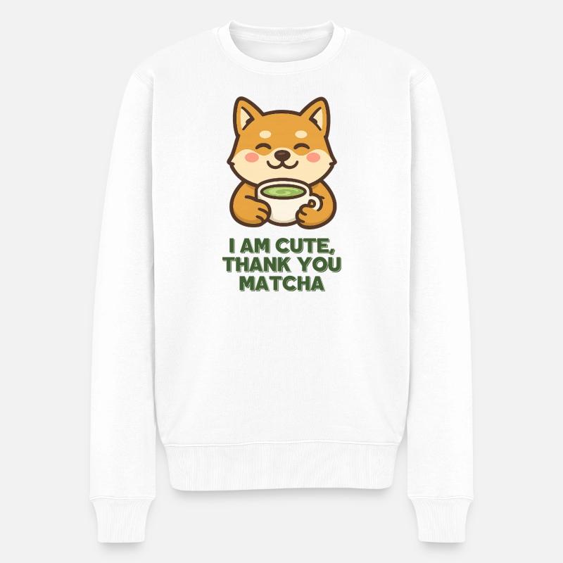Cute Matcha Shiba mit Tasse - Männer Premium Bio Pullover - Weiß