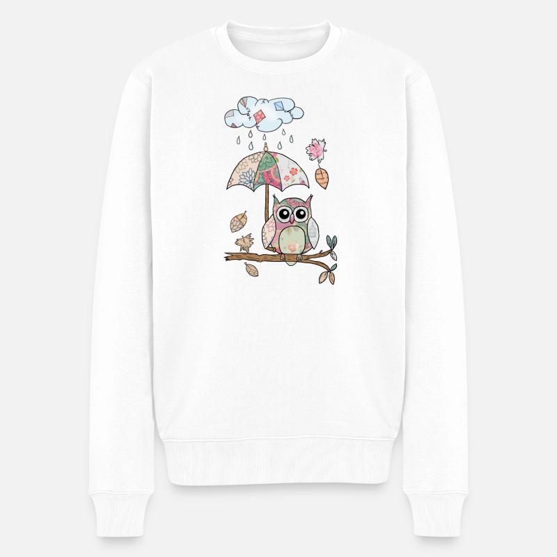 Eule_im_Regen - Männer Premium Bio Pullover - Weiß