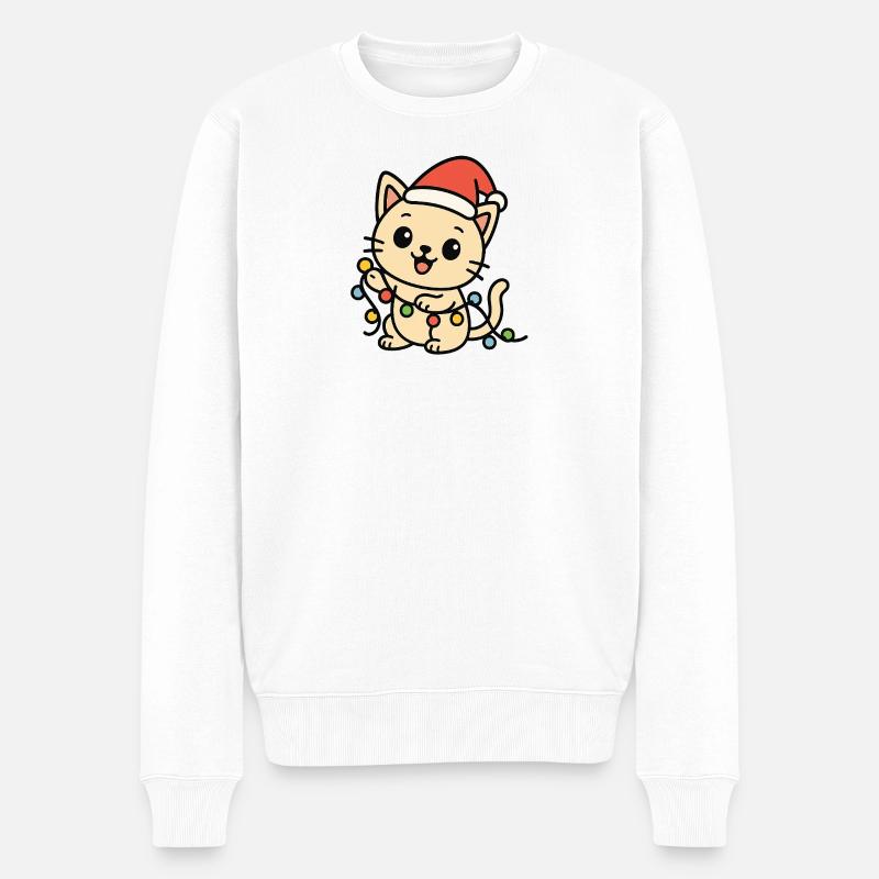 Kuschelkätzchen Lichterkette - Männer Premium Bio Pullover - Weiß