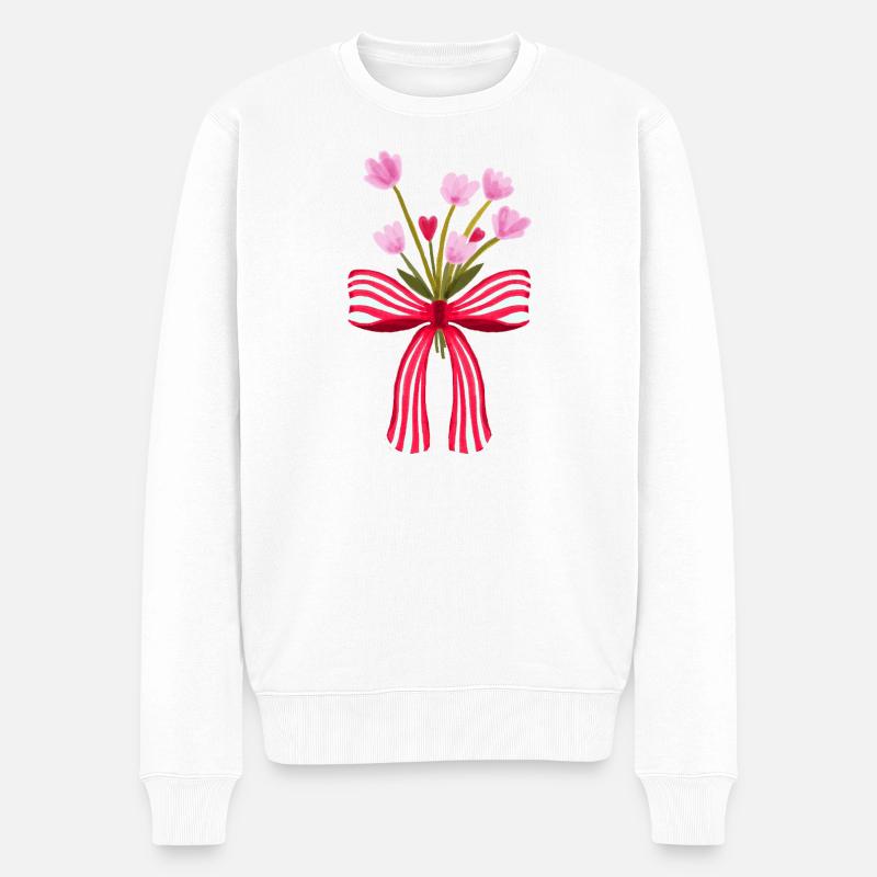 Aquarell-Blumen mit Schleife - Männer Premium Bio Pullover - Weiß