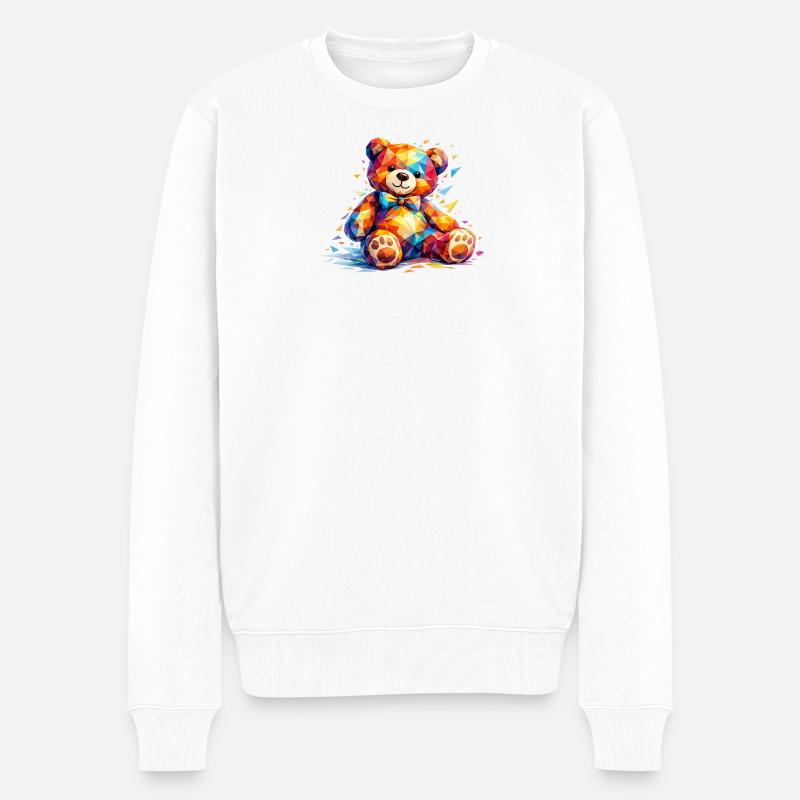 Farbenfroher geometrischer Bär - Männer Premium Bio Pullover - Weiß