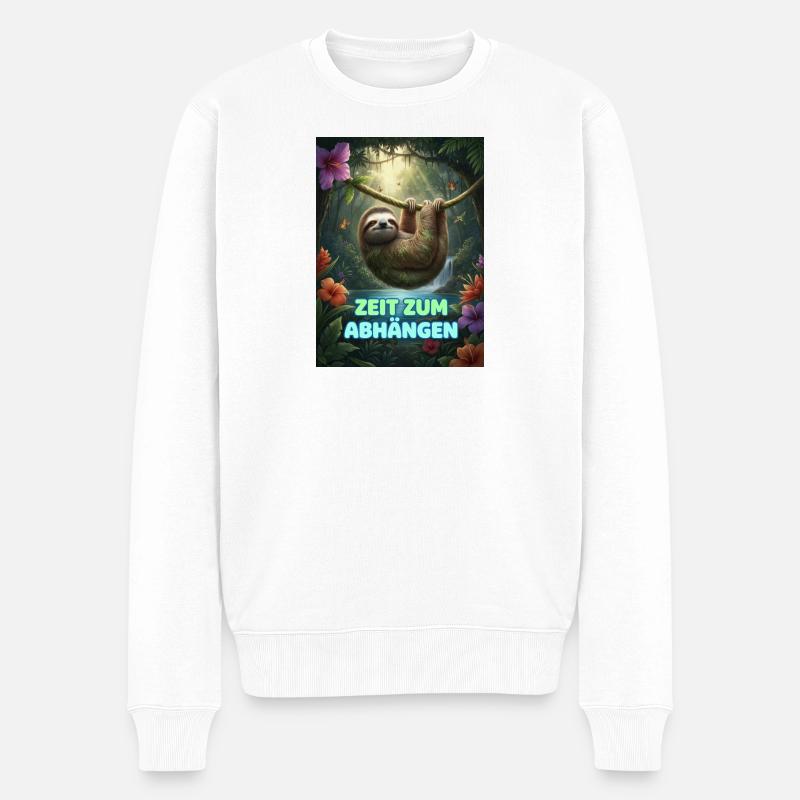 Zeit Zum Abhängen Faultier Neon - Männer Premium Bio Pullover - Weiß