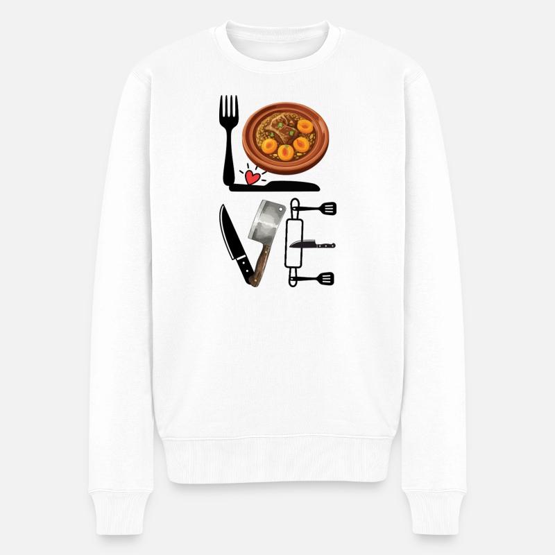 Eintopf-Liebe und Messer-Illustration - Männer Premium Bio Pullover - Weiß