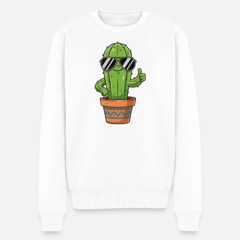 Kaktus mit Sonnenbrille Stil - Männer Premium Bio Pullover - Weiß