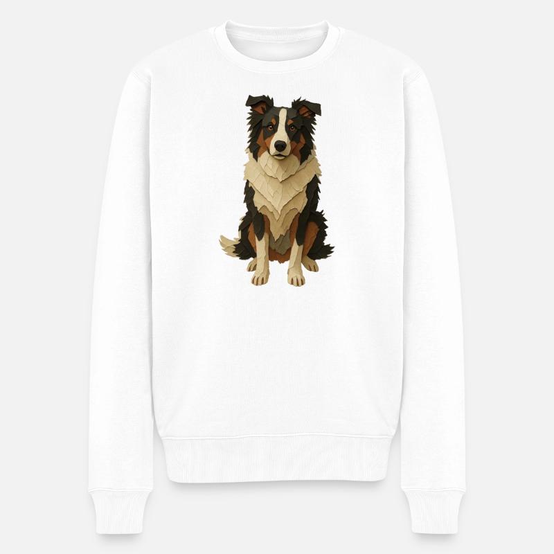 Geschichteter Papiercollie - Männer Premium Bio Pullover - Weiß