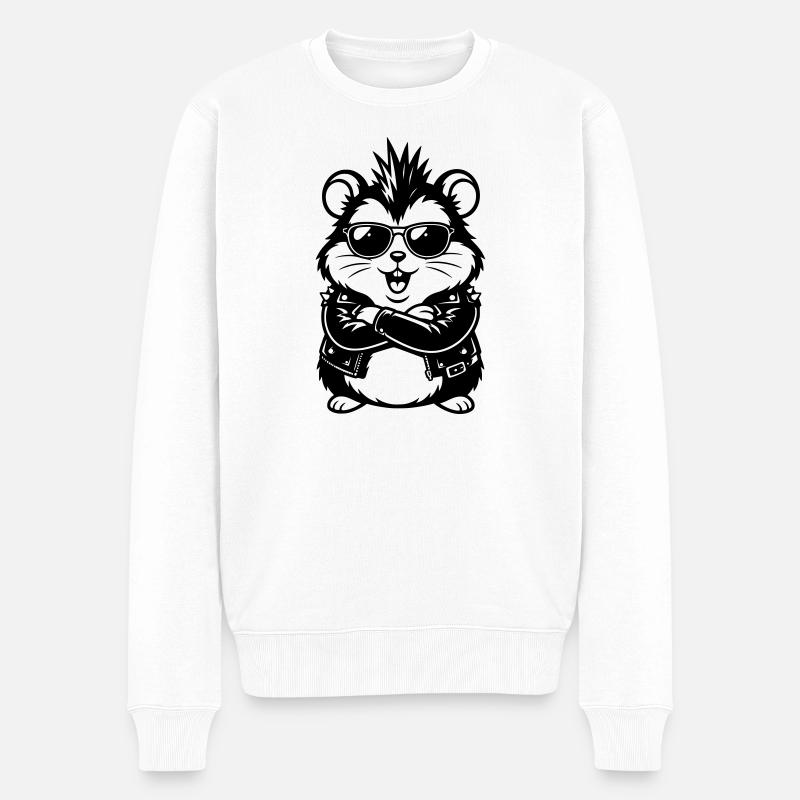 Punkhamster Mit Sonnenbrille - Männer Premium Bio Pullover - Weiß