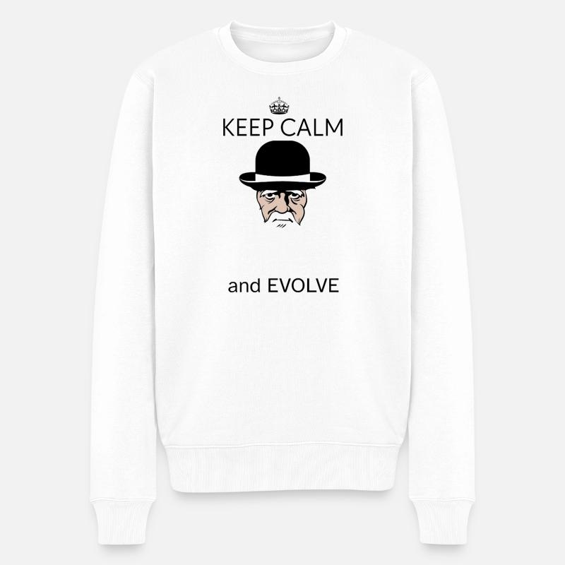 Darwin Keep Calm and evolve - Pull Premium bio Homme - blanc