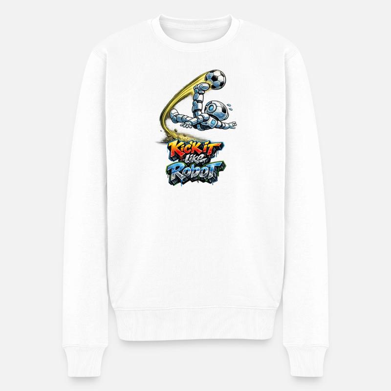 Fussballroboter macht Fallrückzieher - Männer Premium Bio Pullover - Weiß