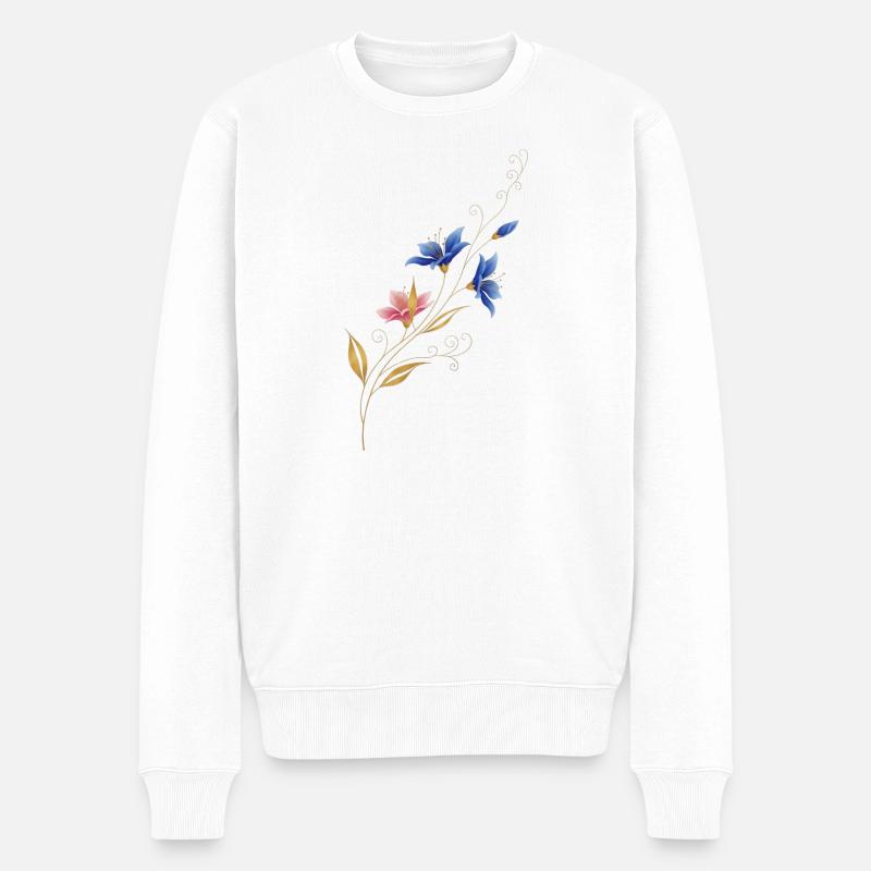 Goldene Blütenranke Blau Rosa - Männer Premium Bio Pullover - Weiß