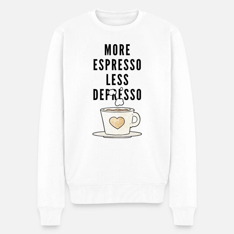 More Espresso less Depresso - Pull Premium bio Homme - blanc