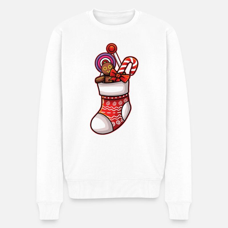 CHRISTMAS SOCK 1 - Männer Premium Bio Pullover - Weiß