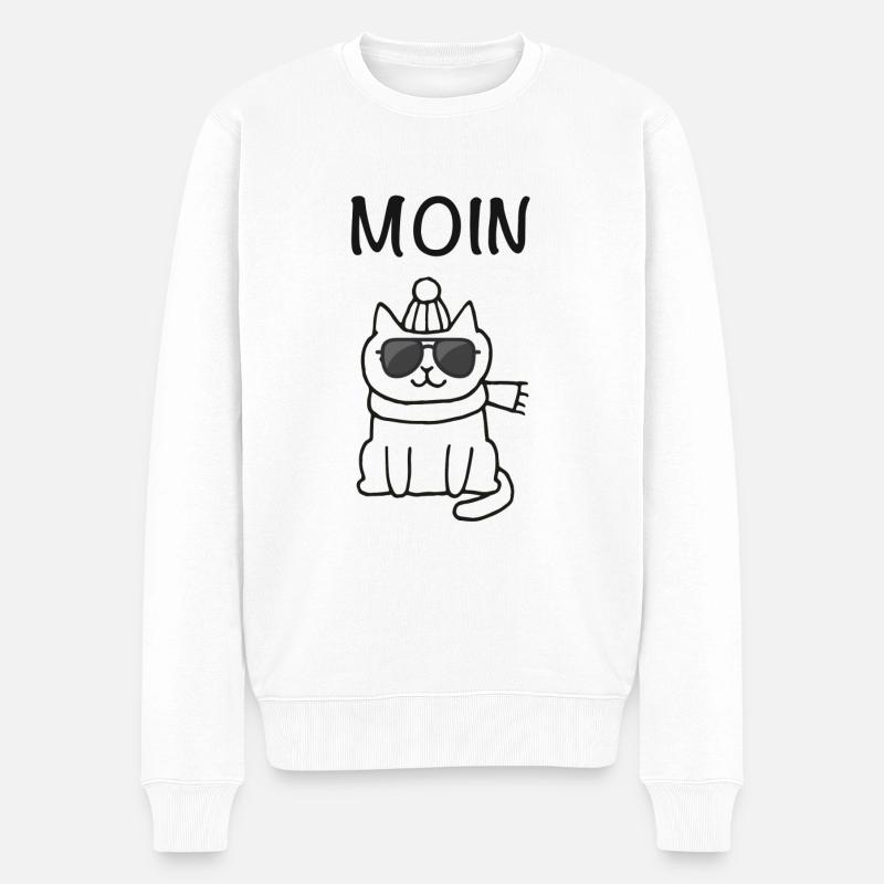 Moin Katze mit Sonnenbrille - Männer Premium Bio Pullover - Weiß