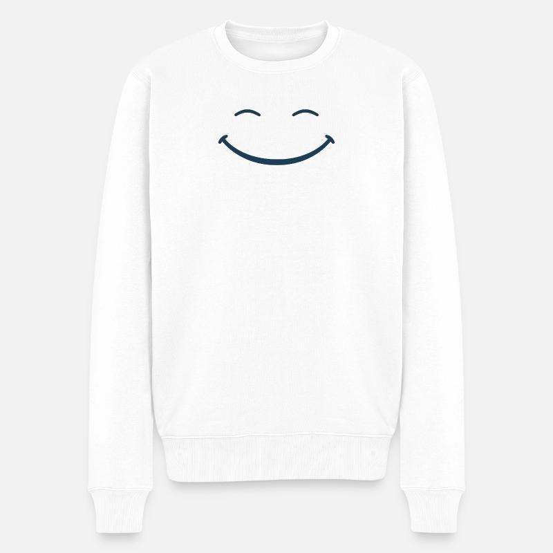 Blaues Minimal-Lächeln-Symbol - Männer Premium Bio Pullover - Weiß