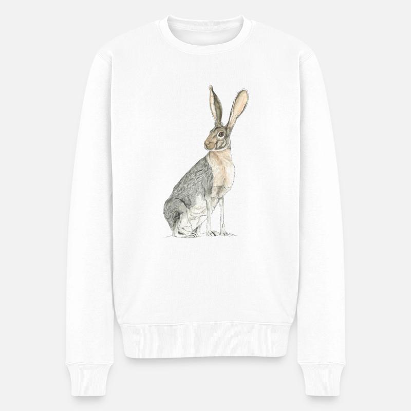 Hase mit langen Löffeln - Männer Premium Bio Pullover - Weiß