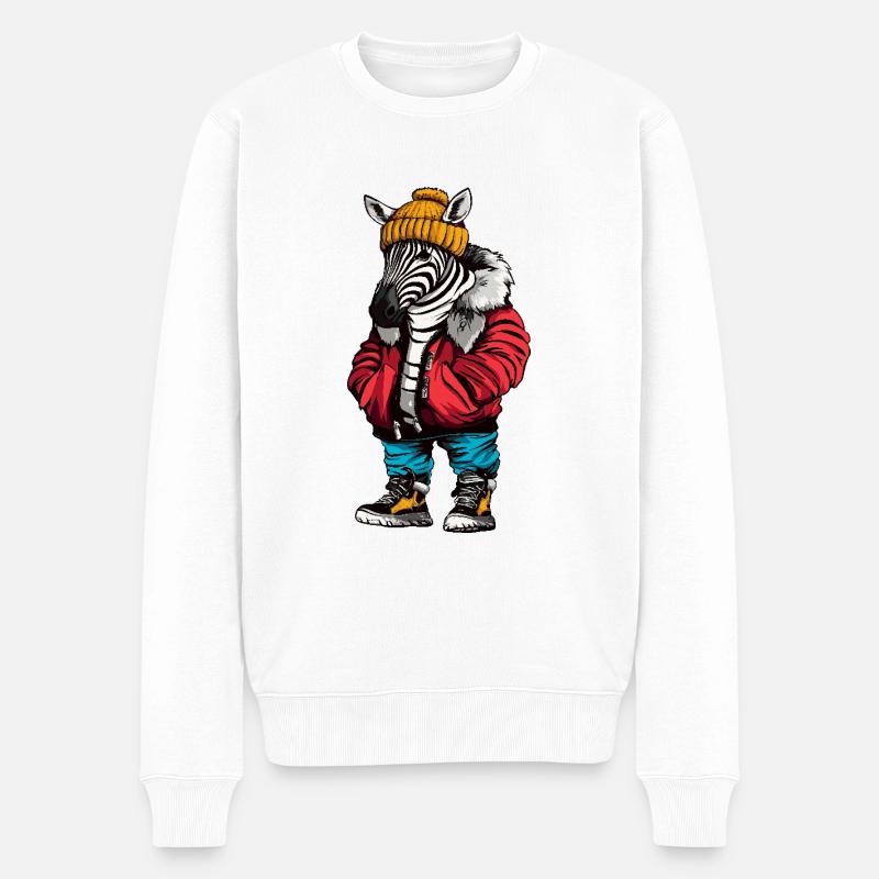 Zebra Lustig Winter - Männer Premium Bio Pullover - Weiß