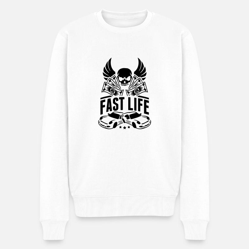 fast_life_design_bv1 - Männer Premium Bio Pullover - Weiß