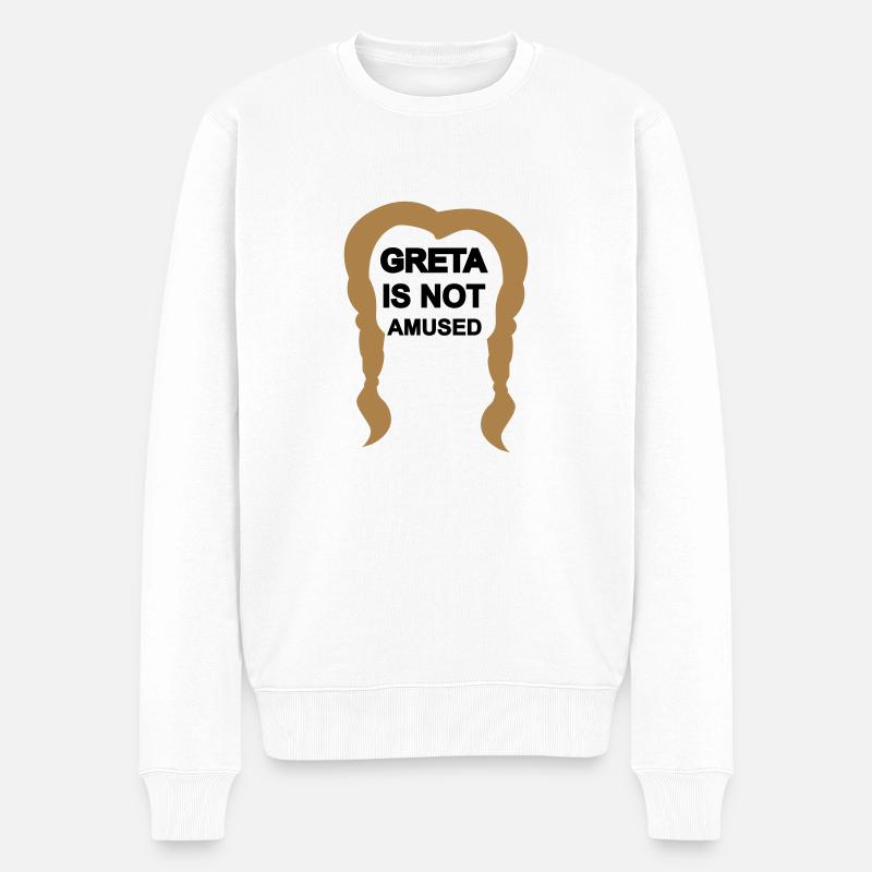 "Greta" is not amused. Auto, Diesel, Klima, USA - Männer Premium Bio Pullover - Weiß