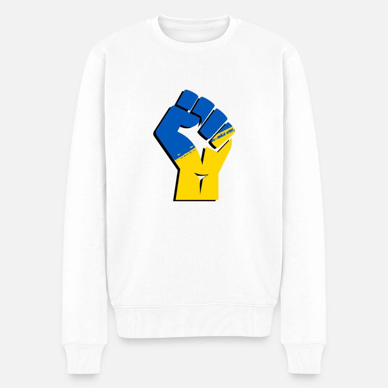 Ukraine Faust - Männer Premium Bio Pullover - Weiß